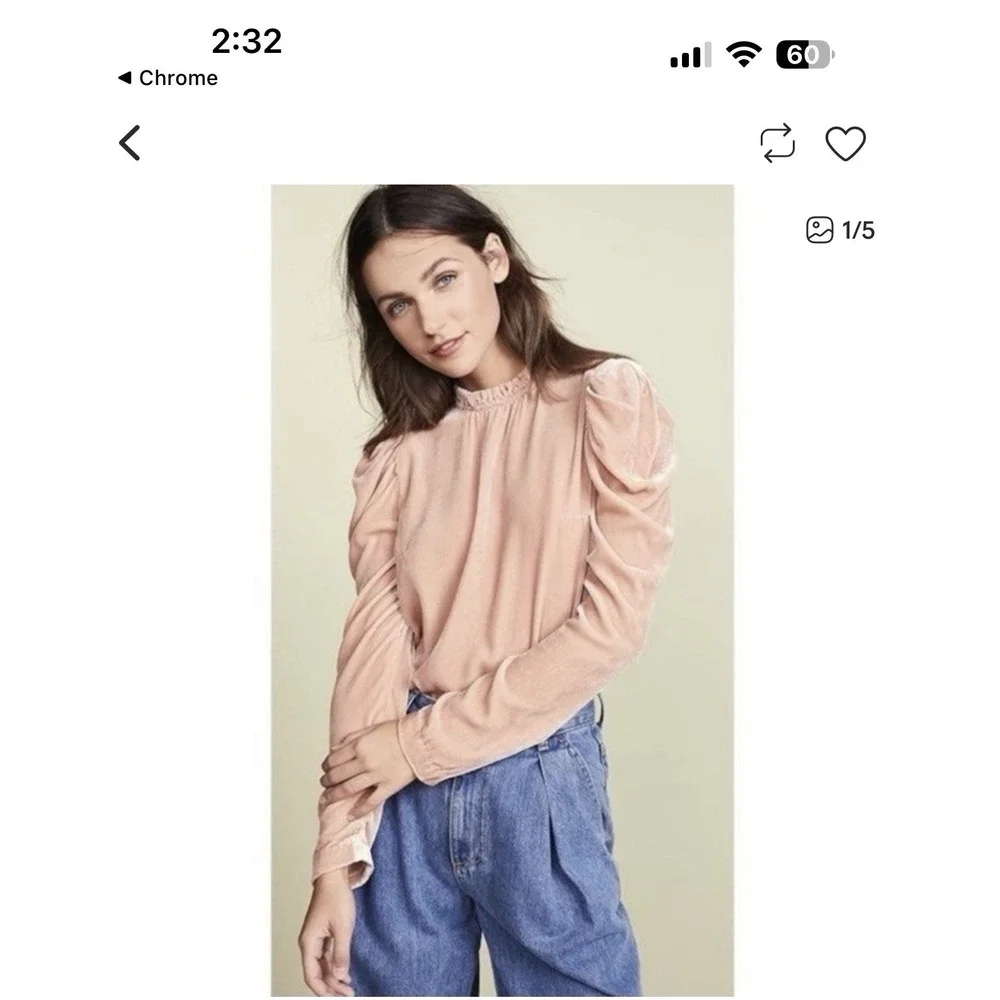 Ulla Johnson Gilles Velvet Puff Long Sleeve Blouse in Peach Size‎ 4